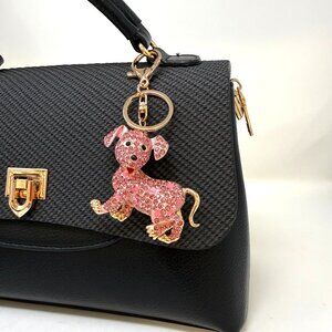 Pink Happy Puppy Crystal Handbag Charm
